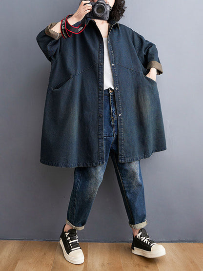 xakxx Long Sleeves Loose Split-Joint Lapel Outerwear