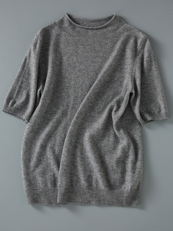 xakxx Simple Solid Color Round-Neck Short Sleeves Sweater