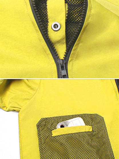 xakxx Stylish Split-Joint With Pocket Mesh Buttoned Stand Collar Long Sleeves Jacket Outwear