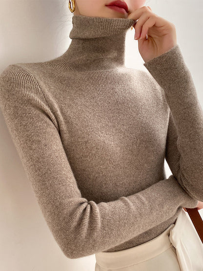 xakxx Simple Skinny Long Sleeves Solid Color Sweater Tops