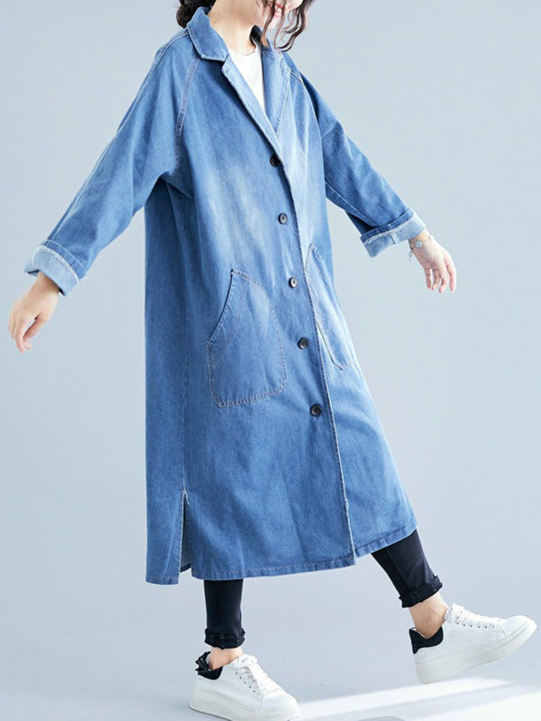 xakxx Original Lapel Long Sleeve Denim Outerwear&Trench