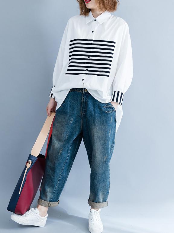 xakxx Stripe Split-joint White Shirt