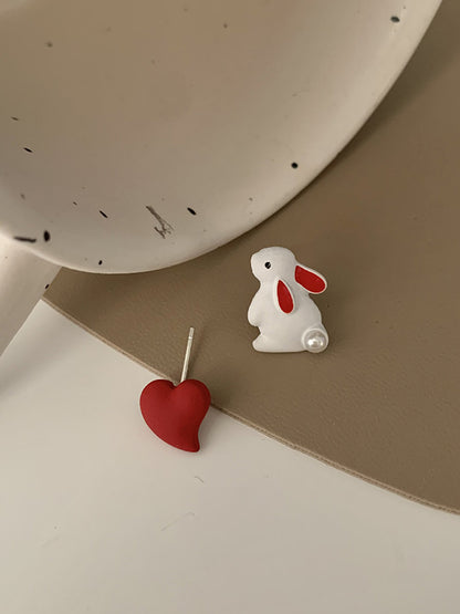 xakxx Cute Love Rabbit Shape Asymmetric Earrings