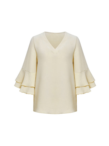 xakxx Half Sleeves Loose Solid Color V-Neck T-Shirts Tops