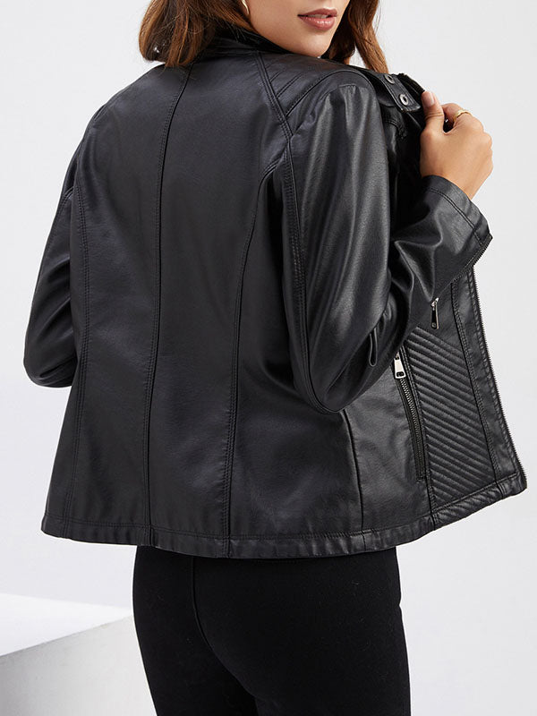 xakxx Long Sleeves Plus Size Buttoned Pockets Split-Joint Zipper Stand Collar Jackets Outerwear