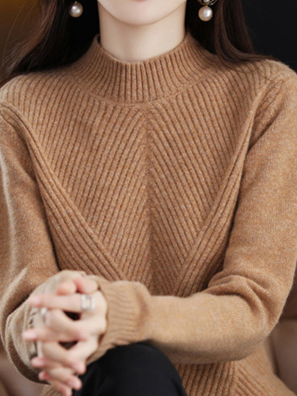 xakxx Urban Long Sleeves Solid Color Half Turtleneck Sweater Tops