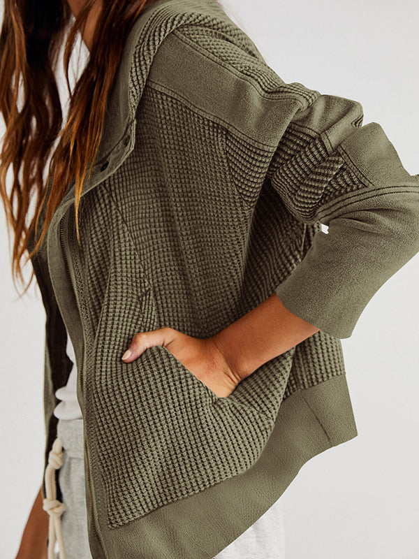 xakxx Long Sleeves Loose Zipper Hooded Jackets Outerwear