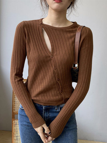 xakxx Fashion Asymmetric Solid Color Round-Neck Sweater Top