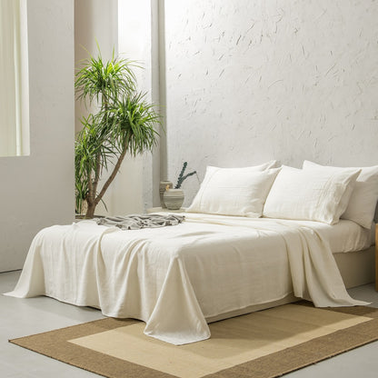 Washed French Linen Sheet Set (1 Flat Sheet, 1 Fitted Sheet & 1or2 Pillowcases) , 16" Deep Pocket, Breathable,Ultra Soft and Durable, All Season Comfortable, Machine Wash.