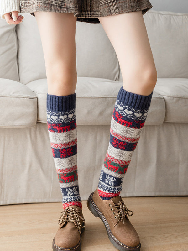 xakxx Knitting Keep Warm Printed Leg Warmers Accessories