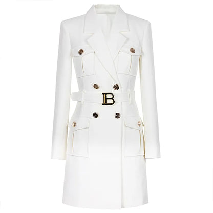 Womens Work Dresses Luxury Designer Clothes Fashion Elegant Office Dresses Suit Jacket Skirt With Big Buckle Waist Belt Business Outfit S-XXXL