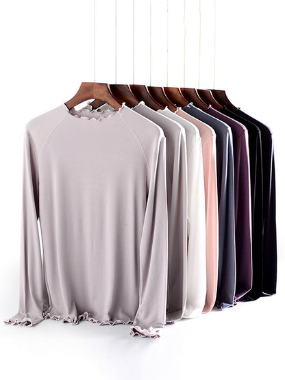 xakxx 7 Colors Solid Color Long Sleeves T-Shirt Top