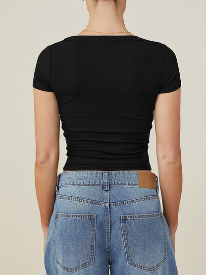 xakxx Short Sleeves Skinny Solid Color Square-Neck T-Shirts Tops