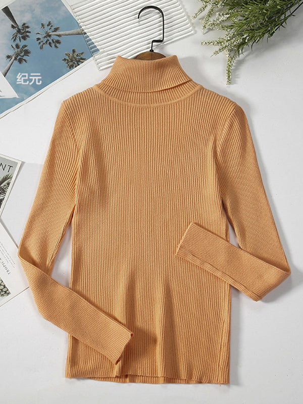 xakxx Simple Skinny Solid Color High-Neck Sweater Tops