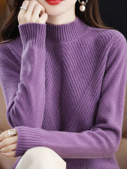 xakxx Urban Long Sleeves Solid Color Half Turtleneck Sweater Tops
