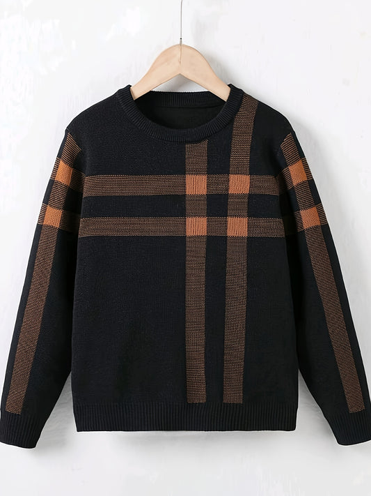 Boys Knit Pullover Sweater - Geometric Pattern, Long Sleeve, Spring/Autumn, Casual Regular Fit
