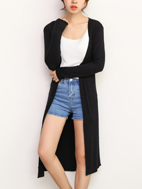 xakxx Casual Loose Long Sleeves Solid Color Outerwear