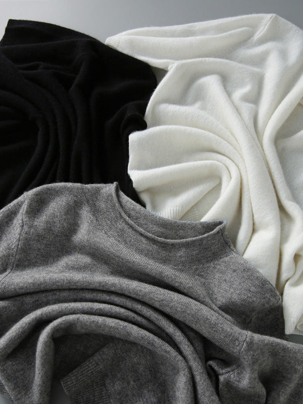 xakxx Simple Solid Color Round-Neck Short Sleeves Sweater