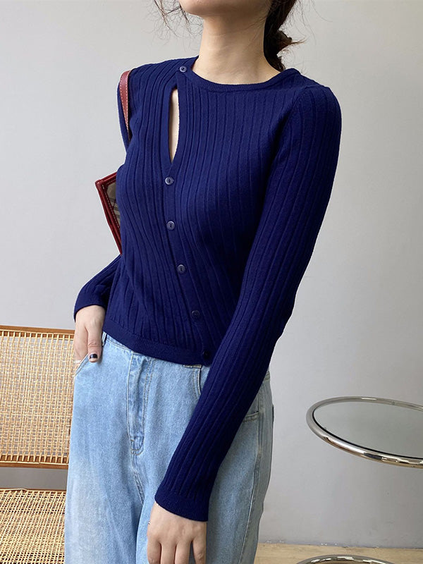 xakxx Fashion Asymmetric Solid Color Round-Neck Sweater Top