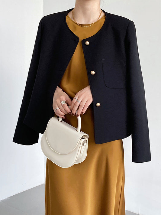 xakxx Original Creation Long Sleeves Loose Buttoned Solid Color Round-Neck Outerwear