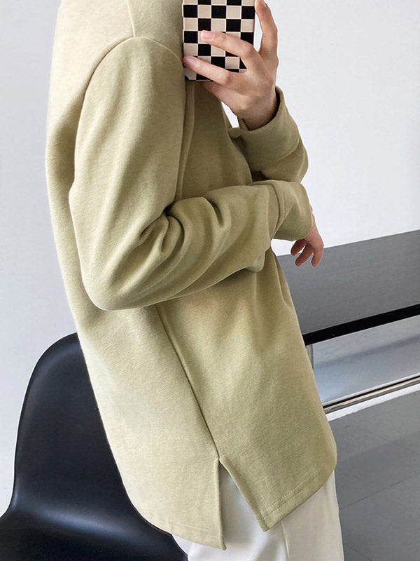 xakxx 3 Colors Loose Casual Solid Color Split-Side T-Shirt Top