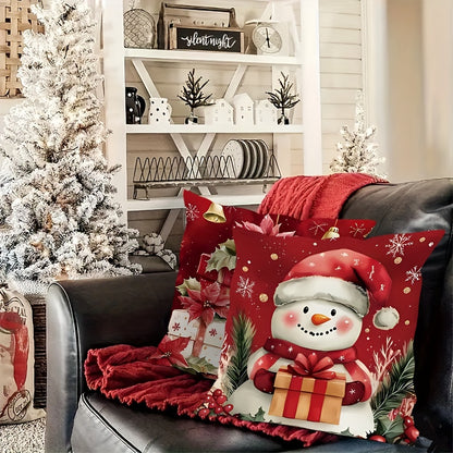 4-Pack Velvet Printed Christmas Pillow Covers with Santa & Snowman Designs, Machine Washable, Zipper Closure, Polyester Fabric, Contemporary Style for Home Sofa, Bedroom, Living Room Decor