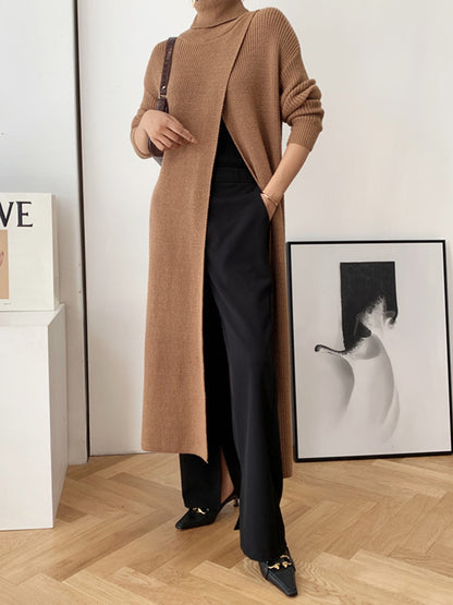 xakxx Original Loose Solid Color Split-Front Sweater Dress