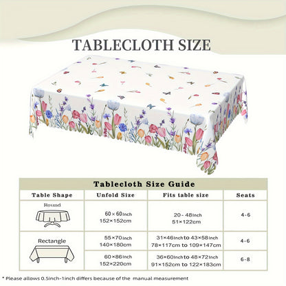 1pc Of Tulip Flower Butterfly Tablecloth, Spring Table Decoration, Edge Embossing Process, Printed Tablecloth, Anti-fouling, Waterproof, Wrinkle-free, Suitable For Daily Family Kitchen, Restaurant Terrace Indoor And Outdoor Use