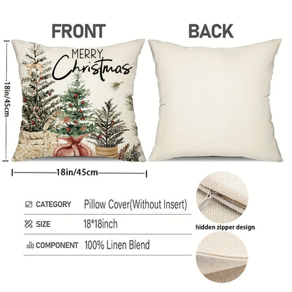 4pcs 18*18Inch Christmas Pillow Covers, Set of 4 Winter Farmhouse Throw Pillowcases for Couch Sofa Living Room Outdoor, Christmas Tree Reindeer Hello Winter Decor Without Pillow Inserts