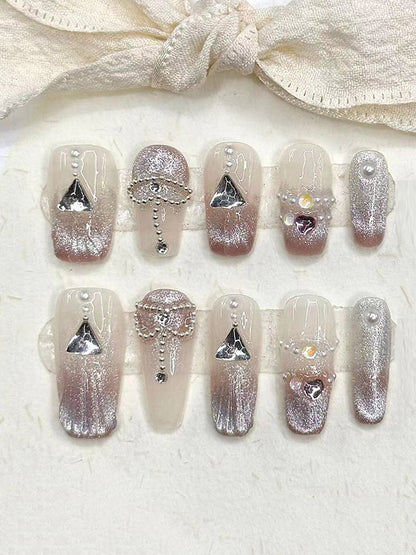 xakxx Detachable Gradient Rhine Stones Press-On Nails