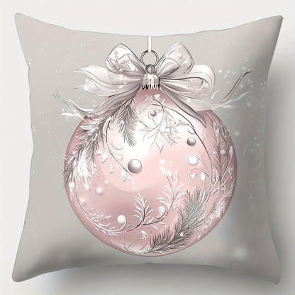 4-Piece Christmas Throw Pillow Covers Set - Contemporary Polyester Decorative Cushion Cases with Zipper Closure, Machine Washable, Woven Fabric, Holiday Themed Decor for Living Room - Gift, Tree, Wreath, Ball Designs