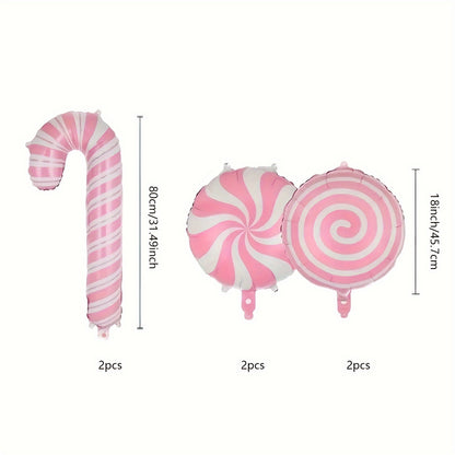 6pcs 18-inch Pink Candy Windmill Round Ball Large Crutch Christmas Stick Balloon Christmas New Year Party Decoration Balloon, Best for Christmas