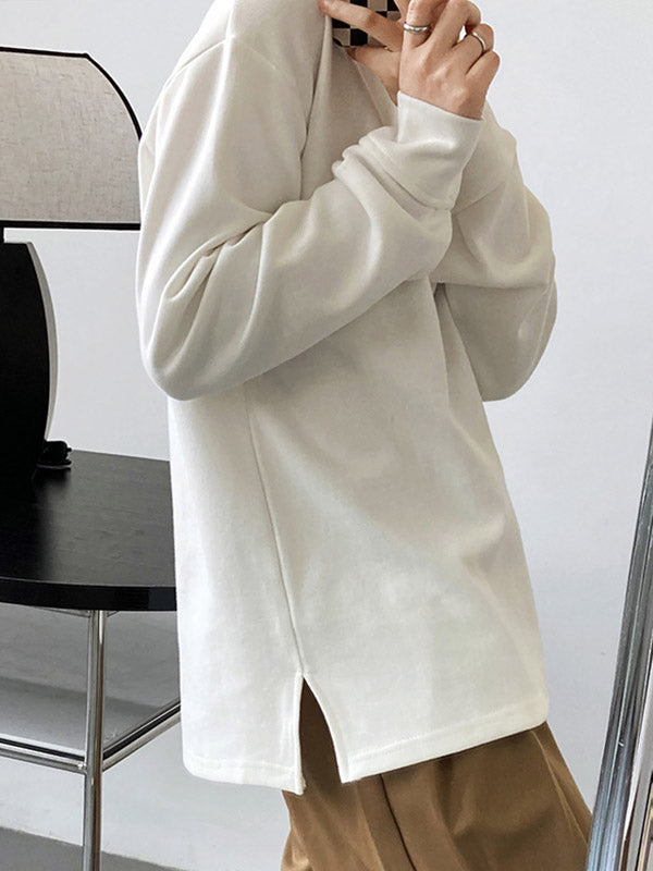 xakxx 3 Colors Loose Casual Solid Color Split-Side T-Shirt Top
