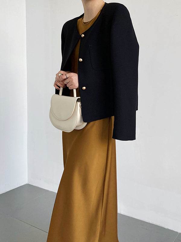 xakxx Original Creation Long Sleeves Loose Buttoned Solid Color Round-Neck Outerwear