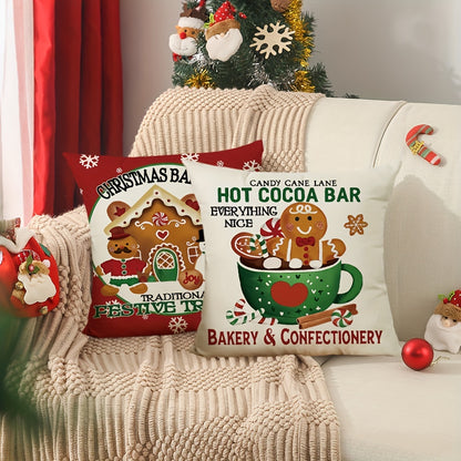 1pc Christmas Gingerbread Man House Throw Pillow Case, 17.7x17.7inch Winter Holiday Baking Lovers Gift, Soft Mat Cover for Home, Bedroom, Indoor Decor