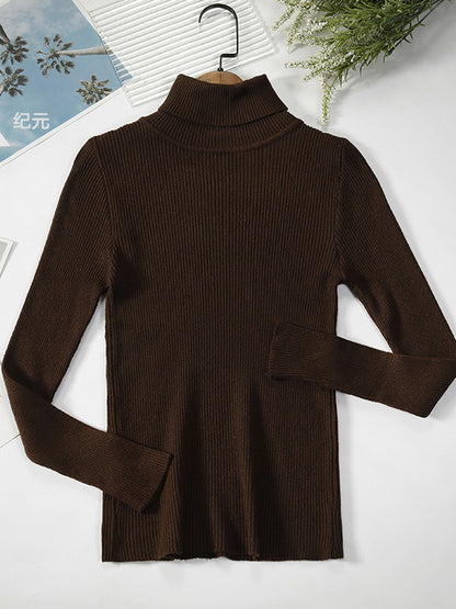 xakxx Simple Skinny Solid Color High-Neck Sweater Tops