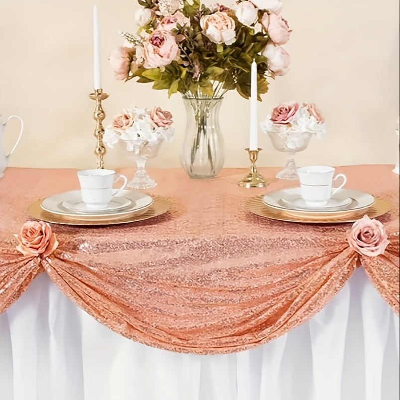 1pc, Luxurious Golden Round Sequin Tablecloth - Dazzling Table Cover for Bridal Shower, Birthday, Wedding, Dessert, Banquet, and Room Decor - Spreads Elegance and Sophistication on Tables
