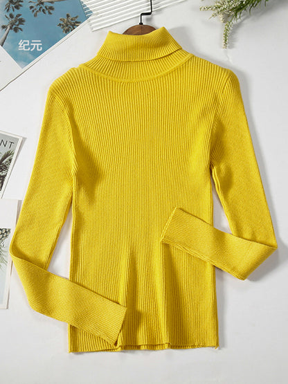xakxx Simple Skinny Solid Color High-Neck Sweater Tops
