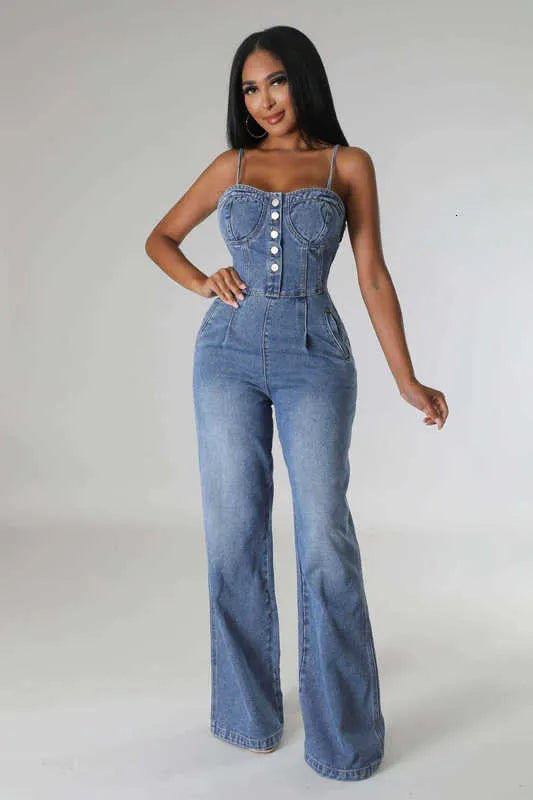 Women's Jumpsuits & Rompers Designer pants 6012 platform women's fashion casual sexy shoulder straps denim jumpsuit wide leg pants flared pants