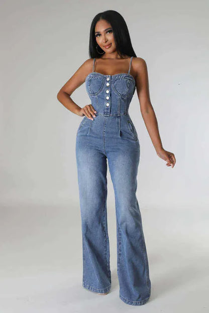 Women's Jumpsuits & Rompers Designer pants 6012 platform women's fashion casual sexy shoulder straps denim jumpsuit wide leg pants flared pants