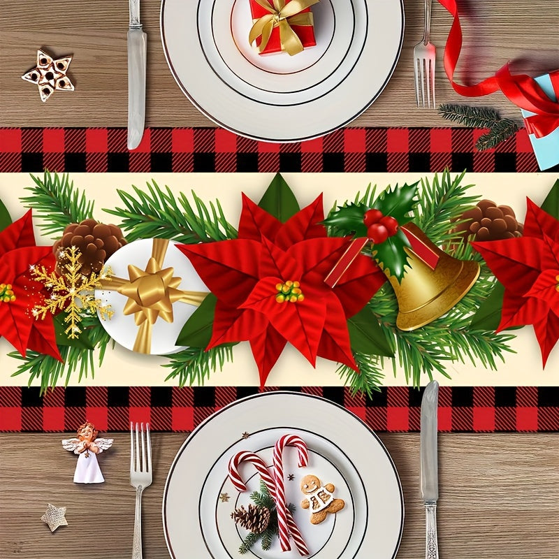 Vibrant Festive Rectangular Table Runner - 70.87 inches Long, Polyester Woven, Holiday Floral Pattern, Durable, Easy to Clean, Ideal for Christmas, New Year Home & Party Decorations, Adds Warmth and Ambiance to Your Table Setting