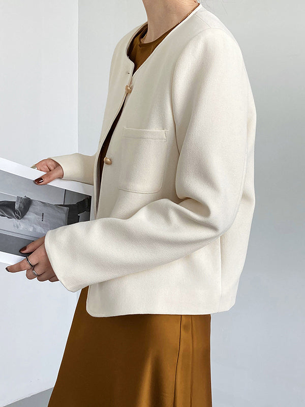 xakxx Original Creation Long Sleeves Loose Buttoned Solid Color Round-Neck Outerwear
