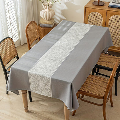 1pc, Luxurious Gray Waterproof Rectangular Table Cover - Stain-Resistant Polyester Fiber Fabric, Machine Washable, Perfect for Dining Room and Living Room Decoration, Easy Care and Maintenance