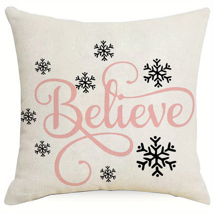 1pc Vibrant Christmas Cartoon Linen Blend Throw Pillow Case, Colorful Square Cushion Cover for Living Room Bedroom Couch Sofa, Single-Sided Printed Decorative Pillowcase with No Pillow Insert