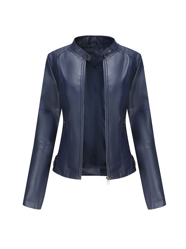 xakxx Long Sleeves Plus Size Buttoned Pockets Zipper Stand Collar Jackets Outerwear