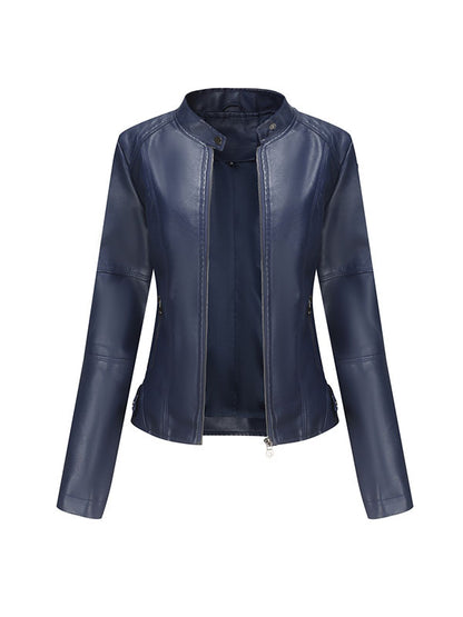 xakxx Long Sleeves Plus Size Buttoned Pockets Zipper Stand Collar Jackets Outerwear