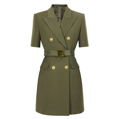 Womens Work Dresses Luxury Designer Clothes Fashion Elegant Office Dresses Suit Jacket Skirt With Big Buckle Waist Belt Business Outfit S-XXXL