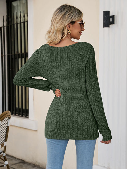 xakxx Casual Long Sleeves Skinny Solid Color Square-Neck Sweater Tops