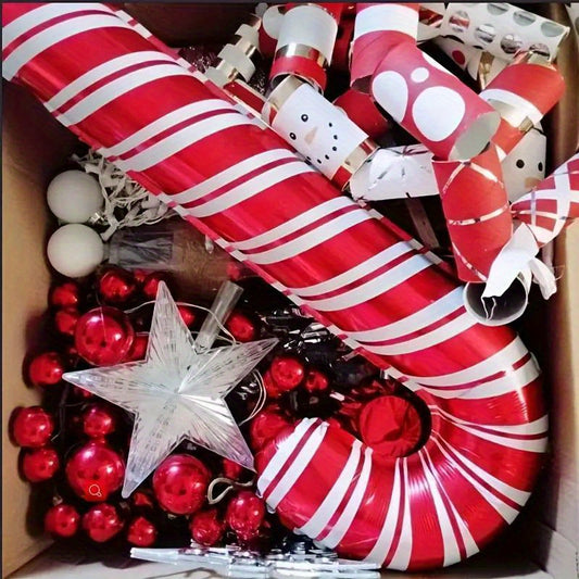 2pcs Red & White Candy Cane Foil Balloons for Christmas, Valentine's Day & New Year's Celebrations - Perfect for Holiday Parties & Home Decor