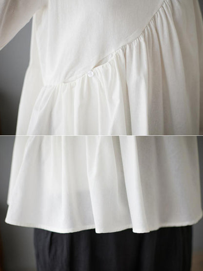 xakxx Casual Loose Long Sleeves Solid Color Round-Neck T-Shirts Tops